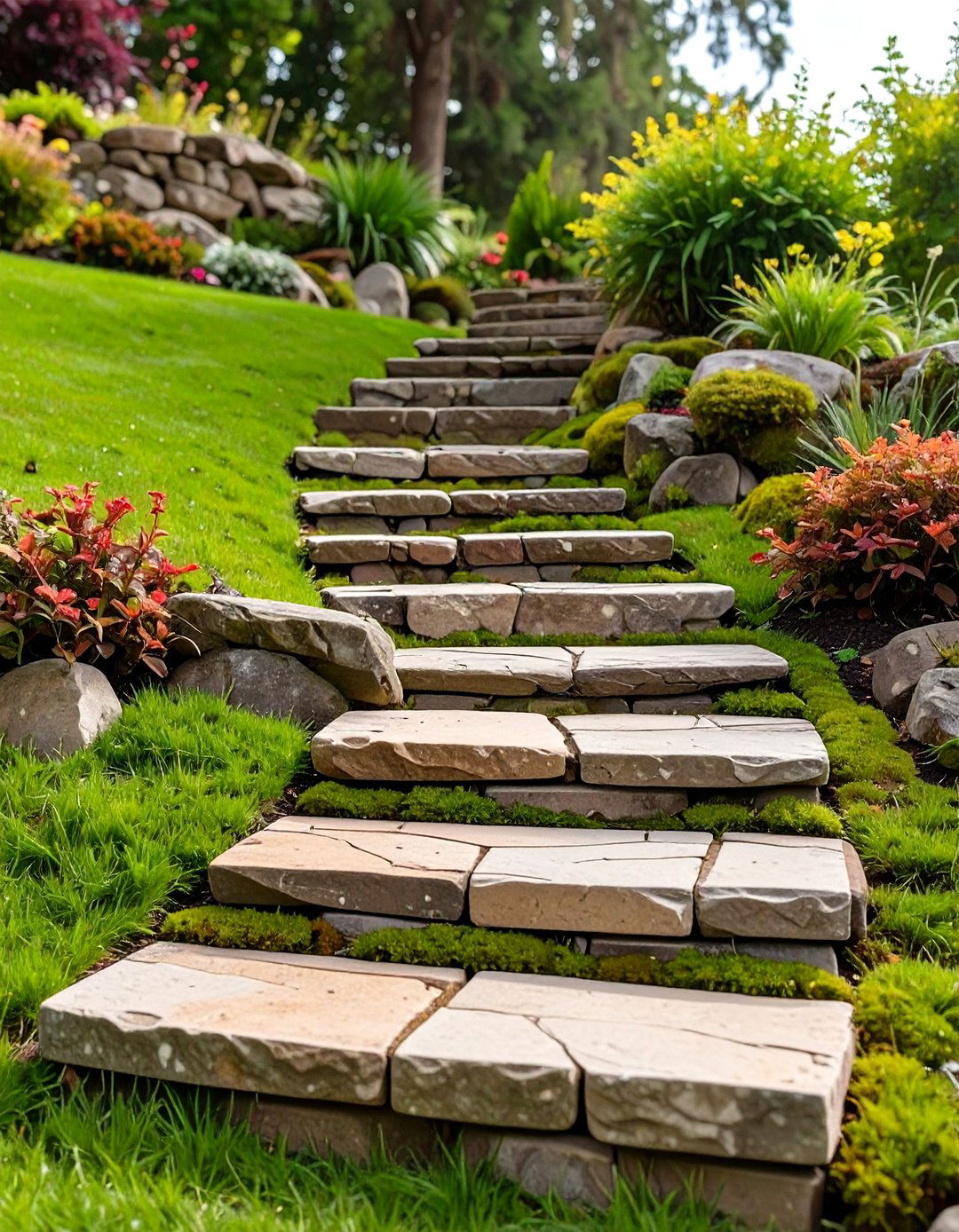 Natural Stone Staircase Integration - 30 sloped backyard landscaping ideas