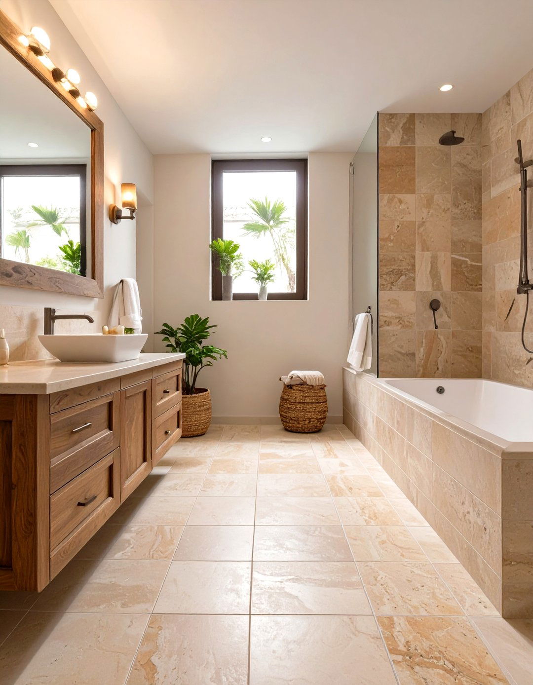 Natural Stone Travertine Tiled Bathroom Floor - 30 tiled bathroom ideas