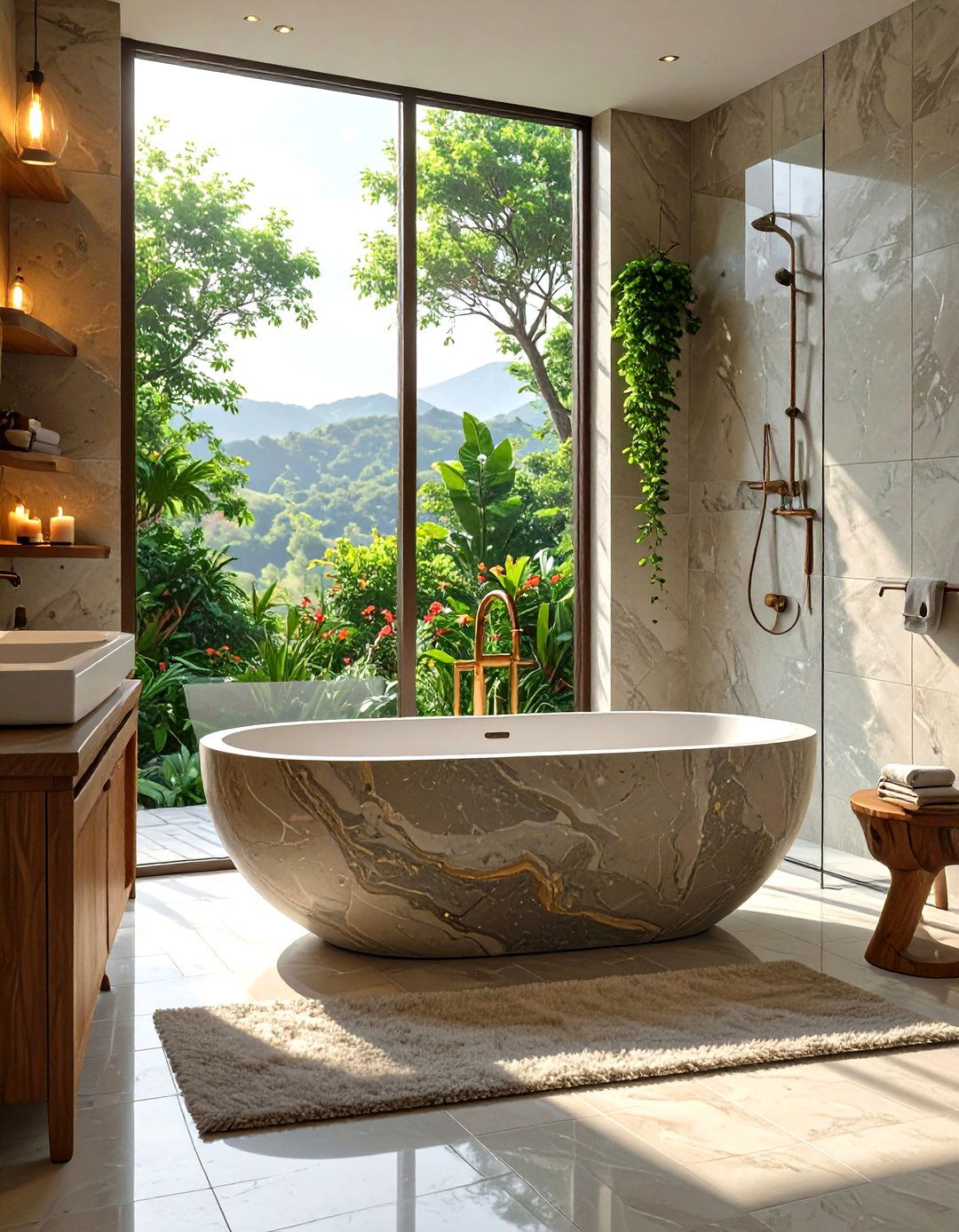 Natural Stone Tub and an Open Air Style Shower - 30 shower and tub ideas