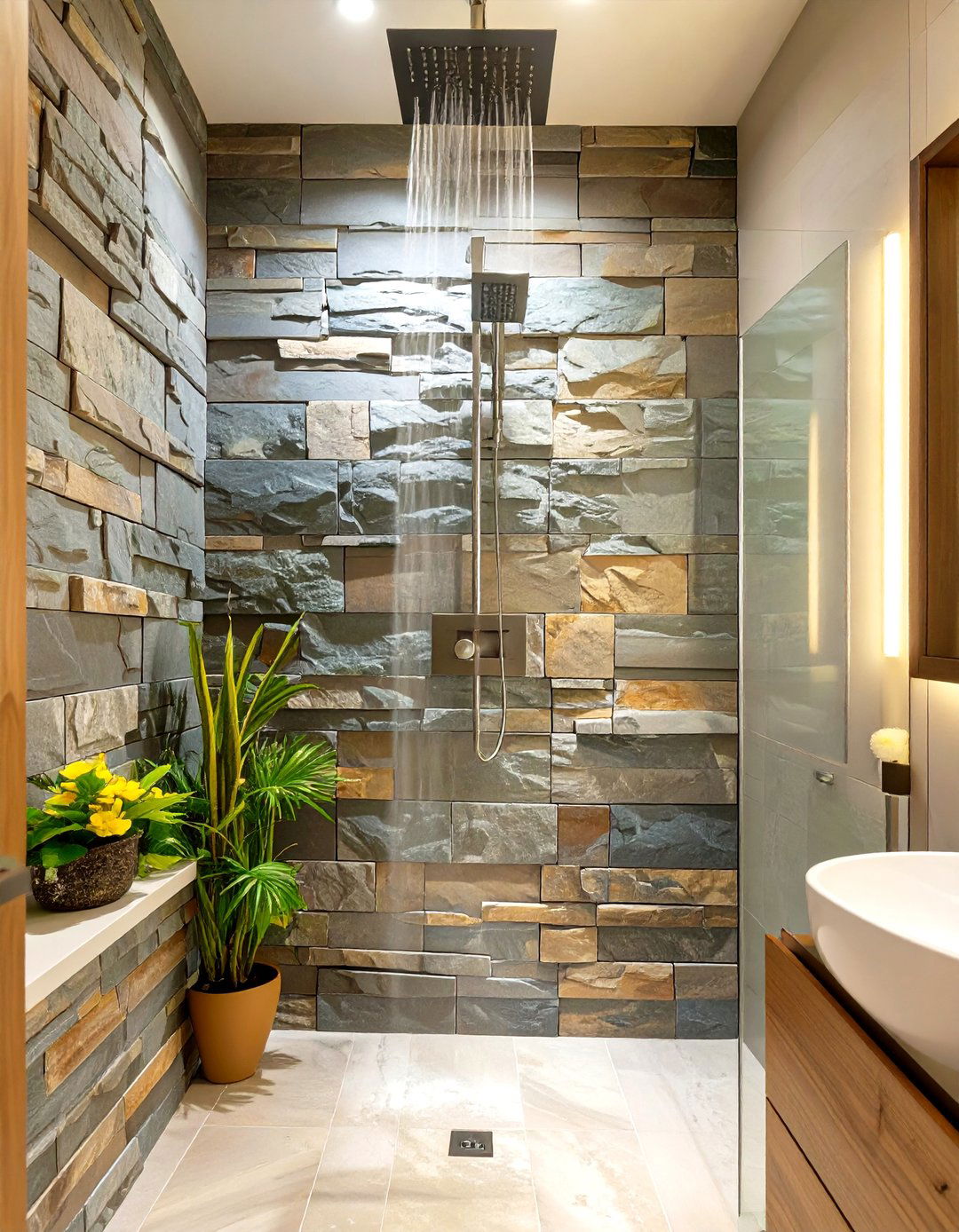 Natural Stone Veneer Accent Wall - 30 small bathroom accent wall ideas
