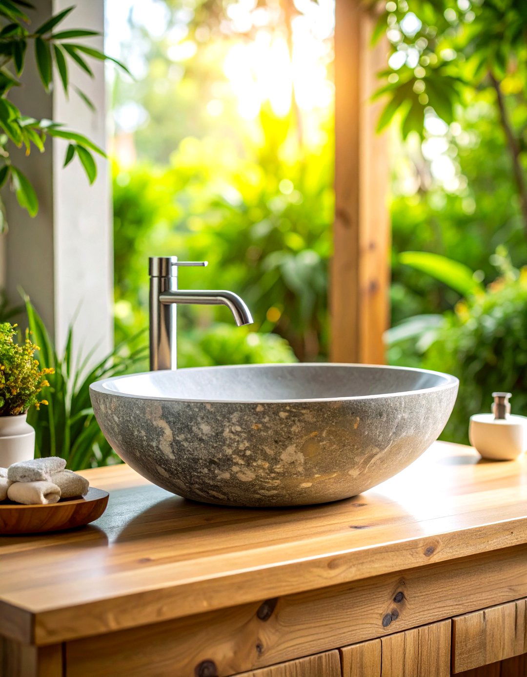 Natural Stone Vessel Sink - 30 rustic bathroom ideas
