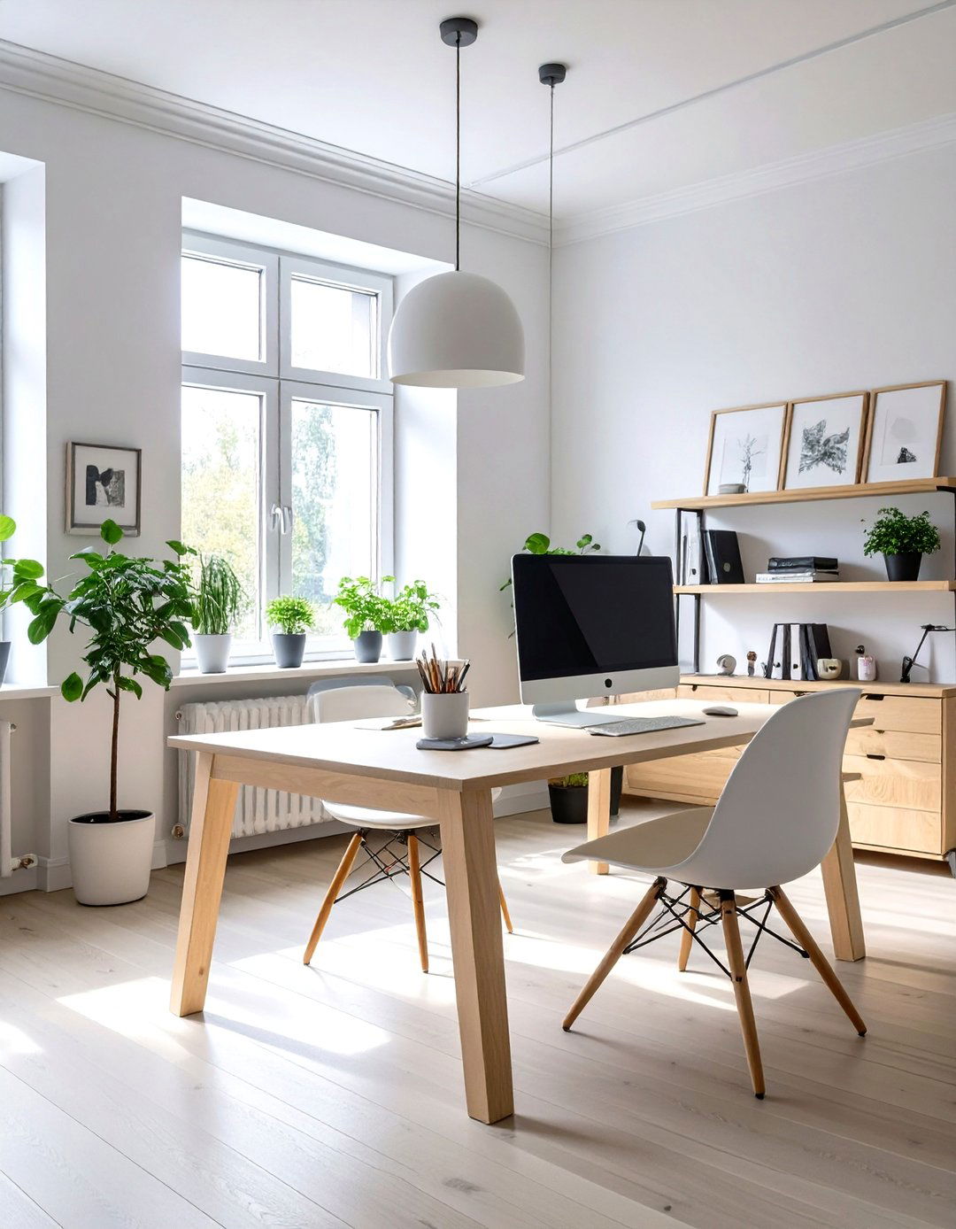 Natural Tan and Off White Scandinavian Office - 30 office color ideas