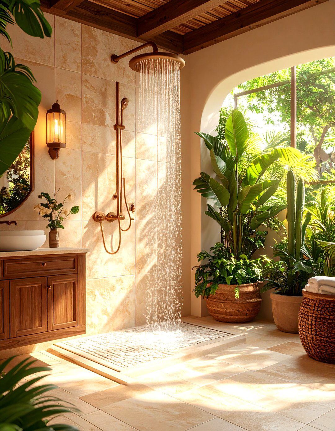 Natural Travertine Tile Shower - 30 large tile shower ideas