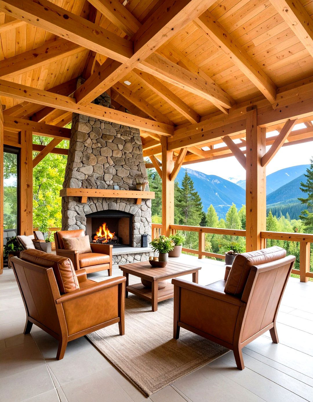 Natural Wood Beam Patio Enclosure - 30 patio enclosures ideas