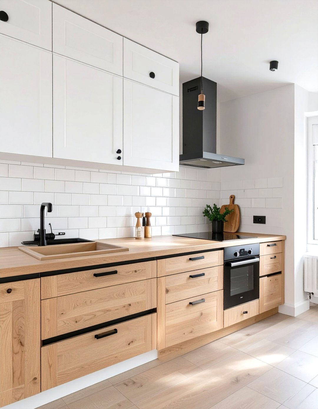 Natural Wood Lowers with White Upper Cabinets - 30 two tone painted kitchen cabinet ideas