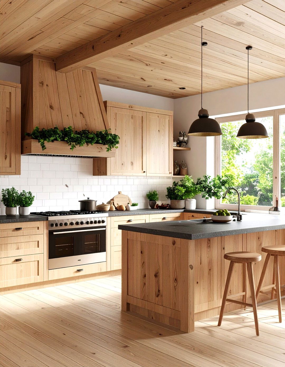 Natural Wood Plank Kitchen Ceiling - 30 kitchen ceiling ideas
