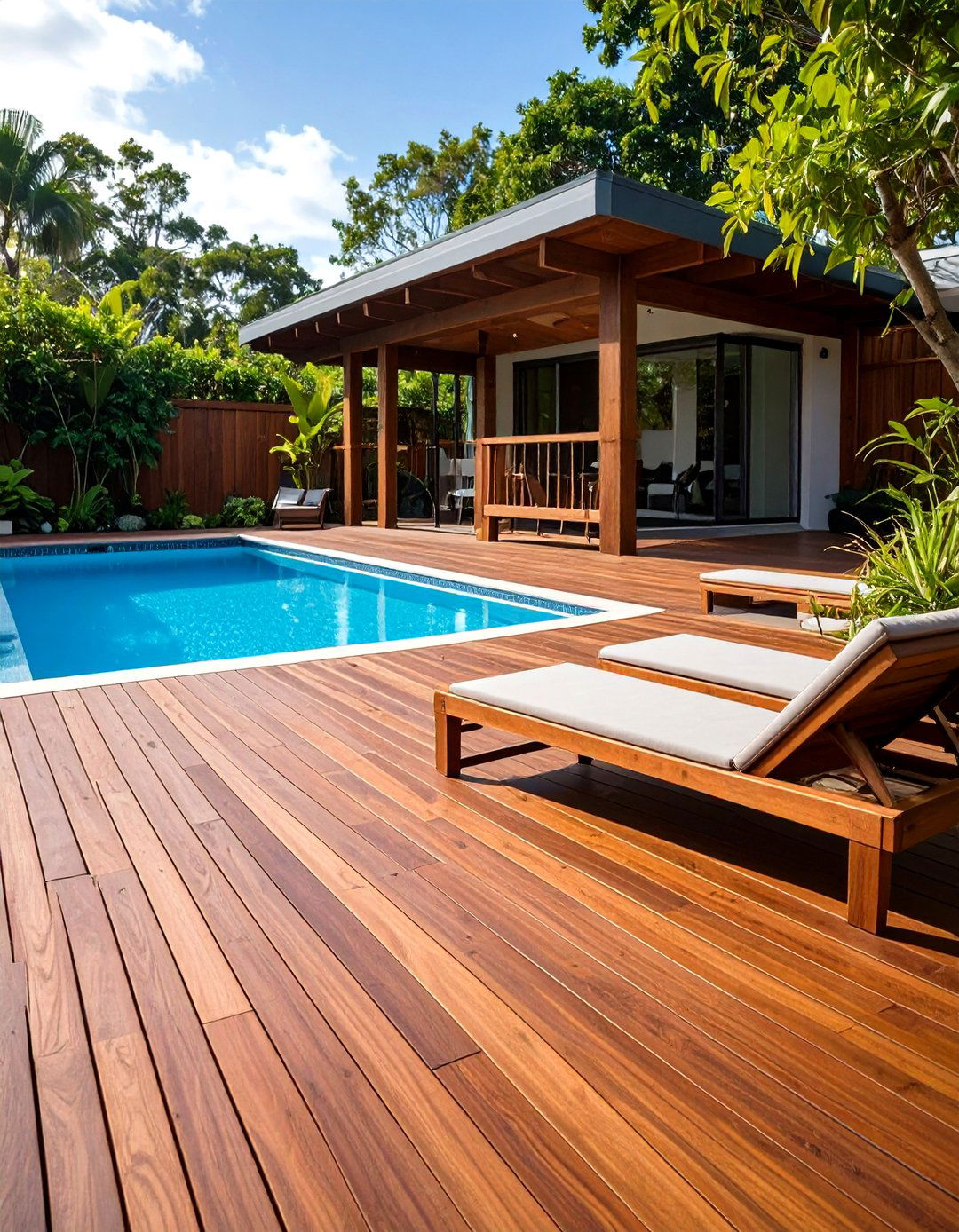 Natural Wood Pool Deck - 30 pool deck ideas