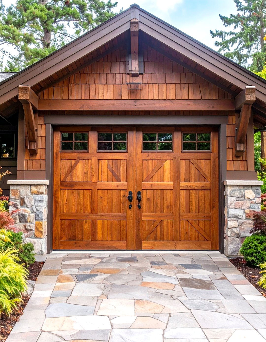 Natural Wood Stain Finish - 30 garage door color ideas