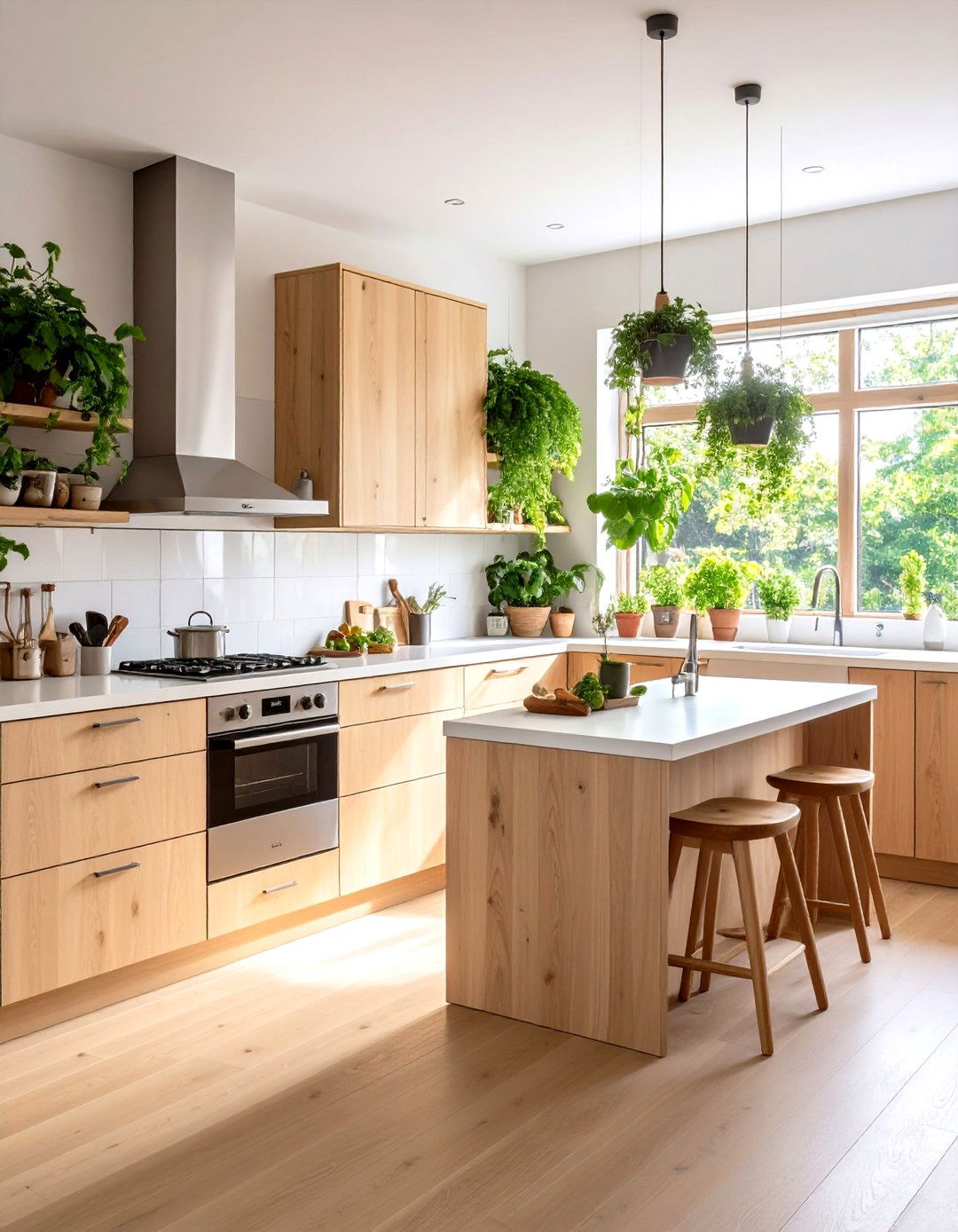 Natural Wood and Greenery Galley Kitchen - 30 galley kitchen designs