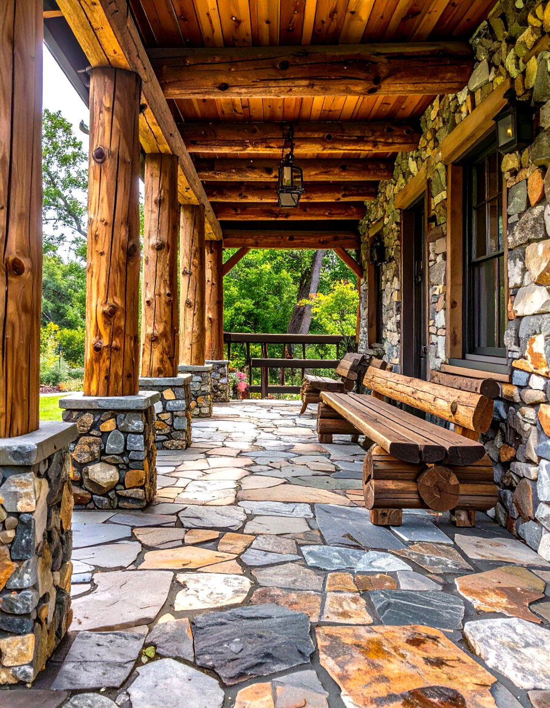 Natural Wood and Stone Porch - 30 country farmhouse porch ideas