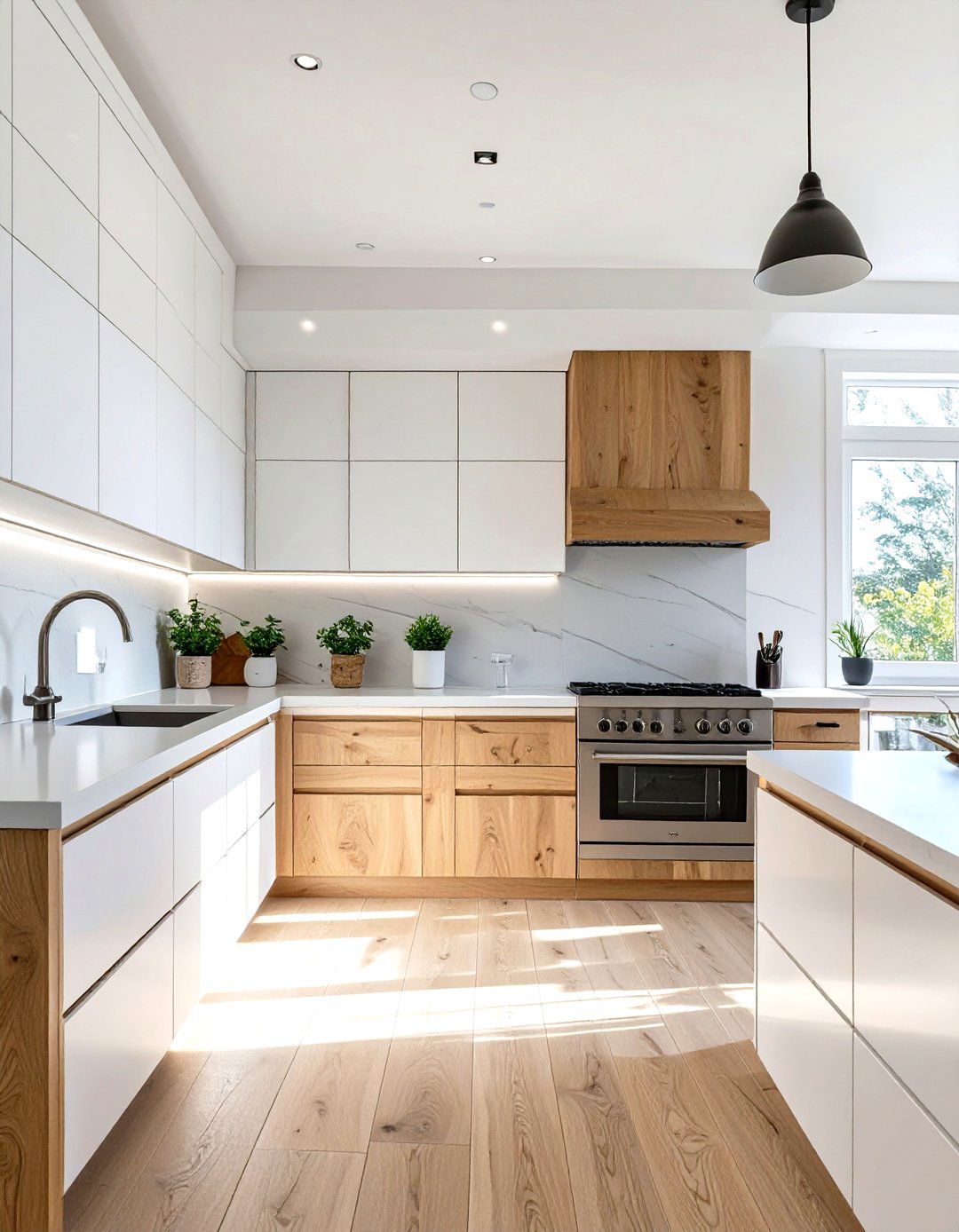 Natural Wood and White Kitchen - 30 luxury modern kitchen designs