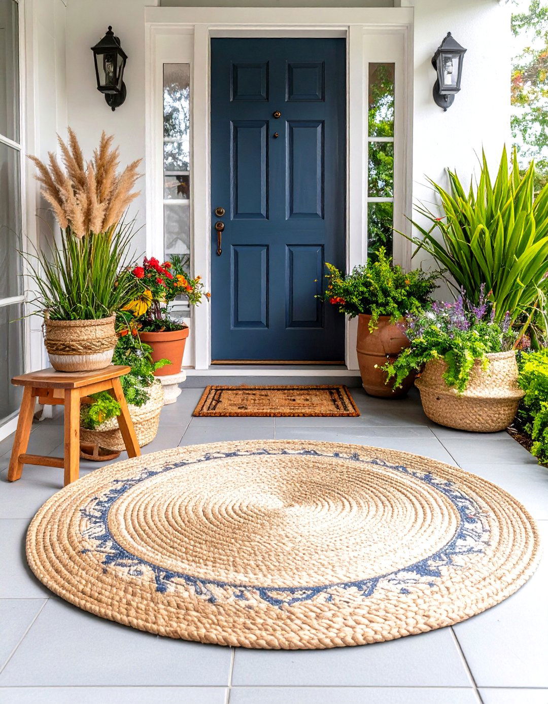 Natural Woven Round Jute Rug - 30 front porch rug ideas