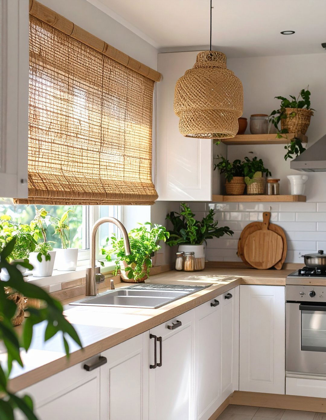 Natural Woven Wood Shade Kitchen Valance - 30 kitchen valance ideas