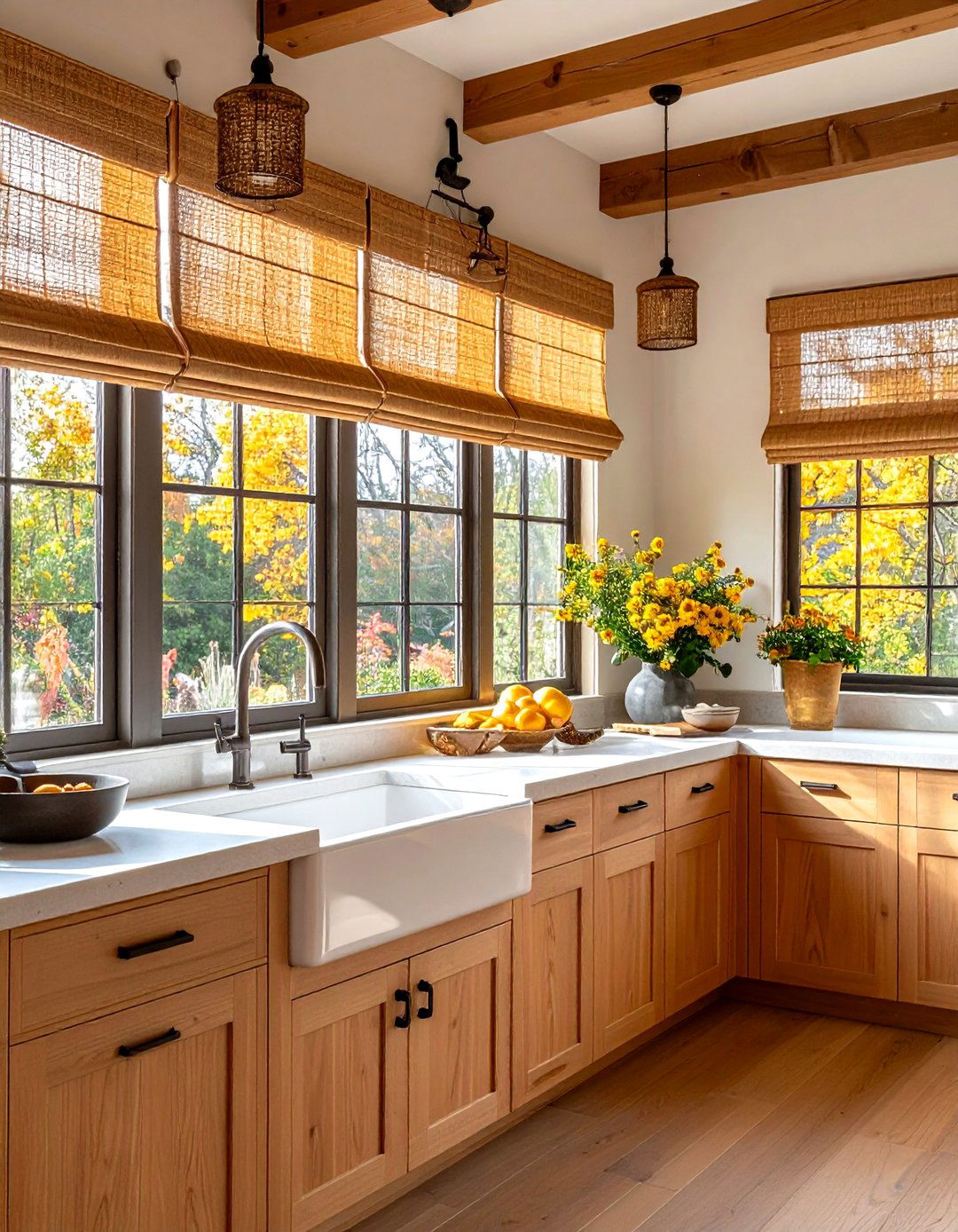 Natural Woven Wood Shades for an Organic Touch - 30 kitchen curtain ideas above sink