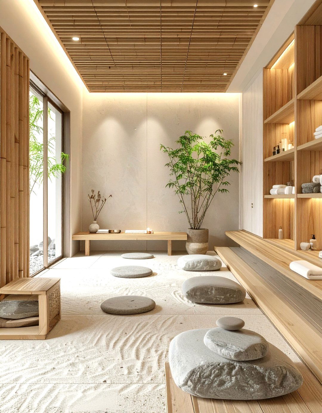 Natural Zen Salon Retreat - 30 low budget beauty salon interior design ideas