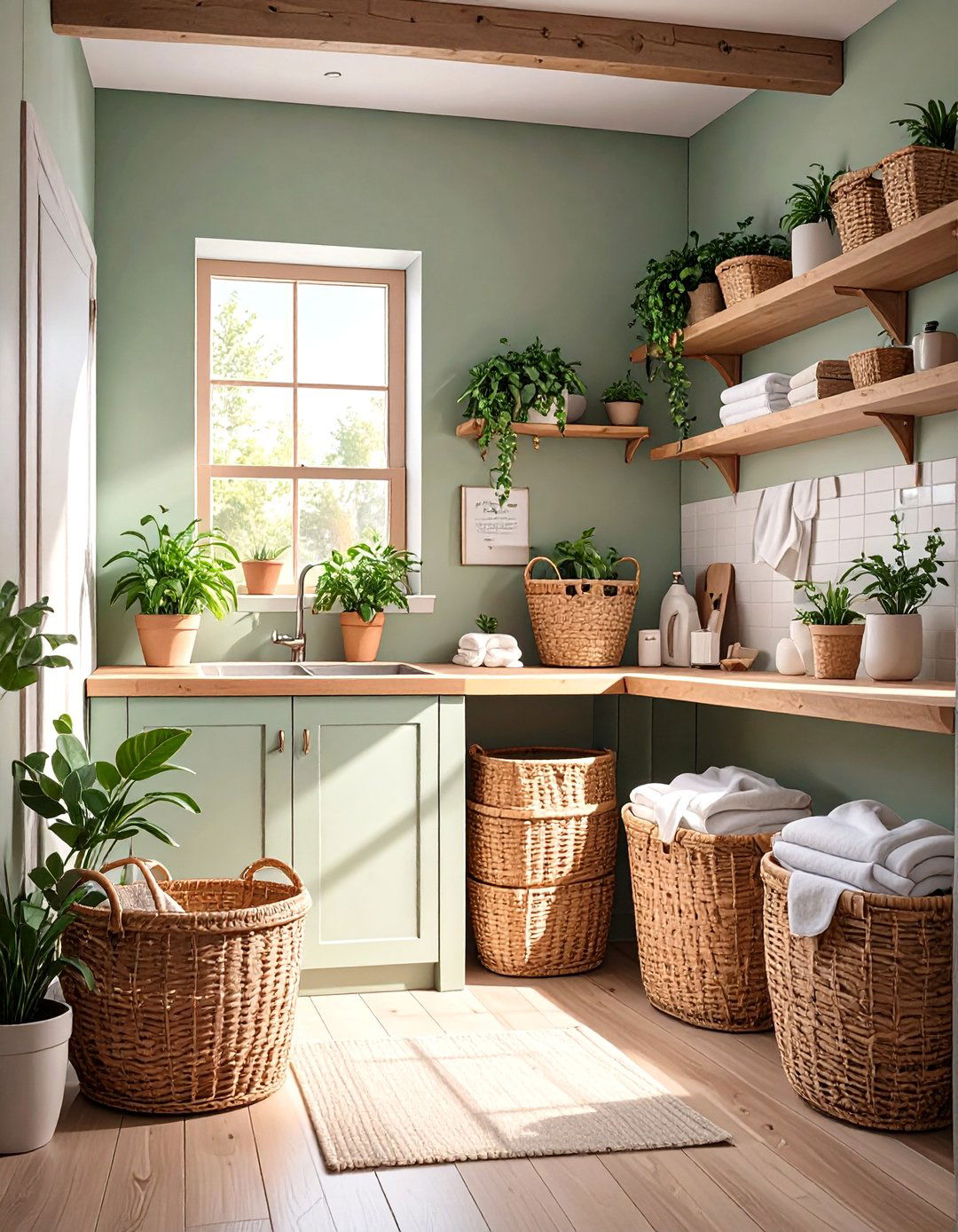 Natural and Earthy Basement Laundry Room - 30 concrete basement laundry room ideas