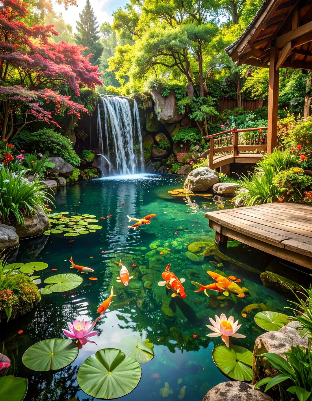 Naturalistic Koi Pond Ecosystem - 30 backyard water feature ideas