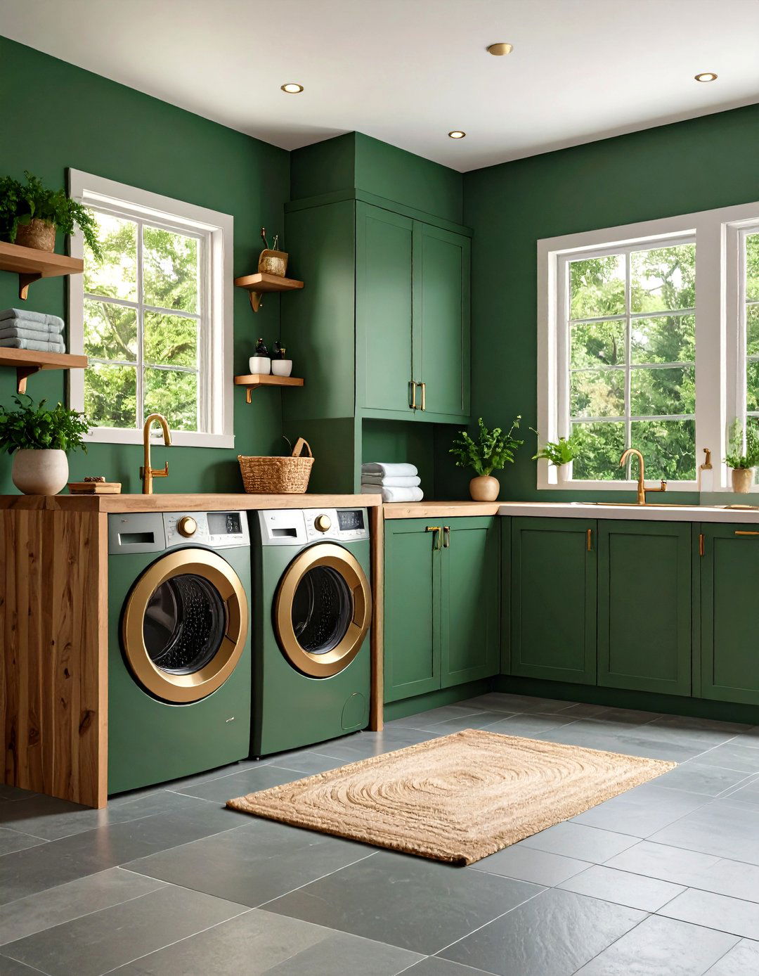Nature Inspired Forest Green Laundry Room - 30 laundry room paint ideas
