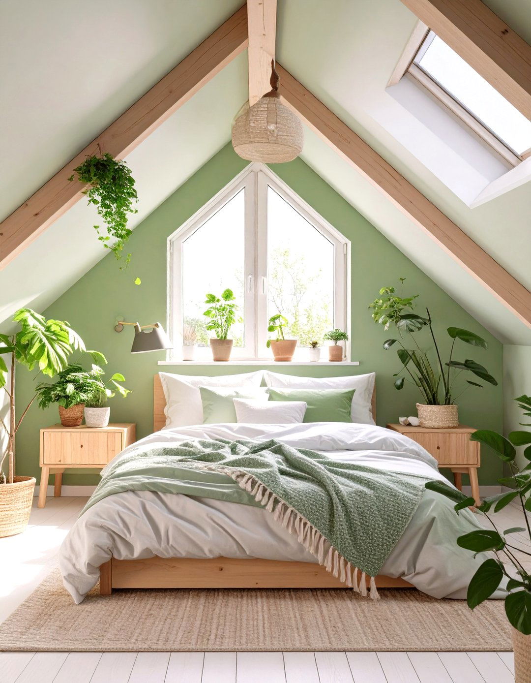 Nature Inspired Green Bedroom - 30 low sloped ceiling bedroom ideas