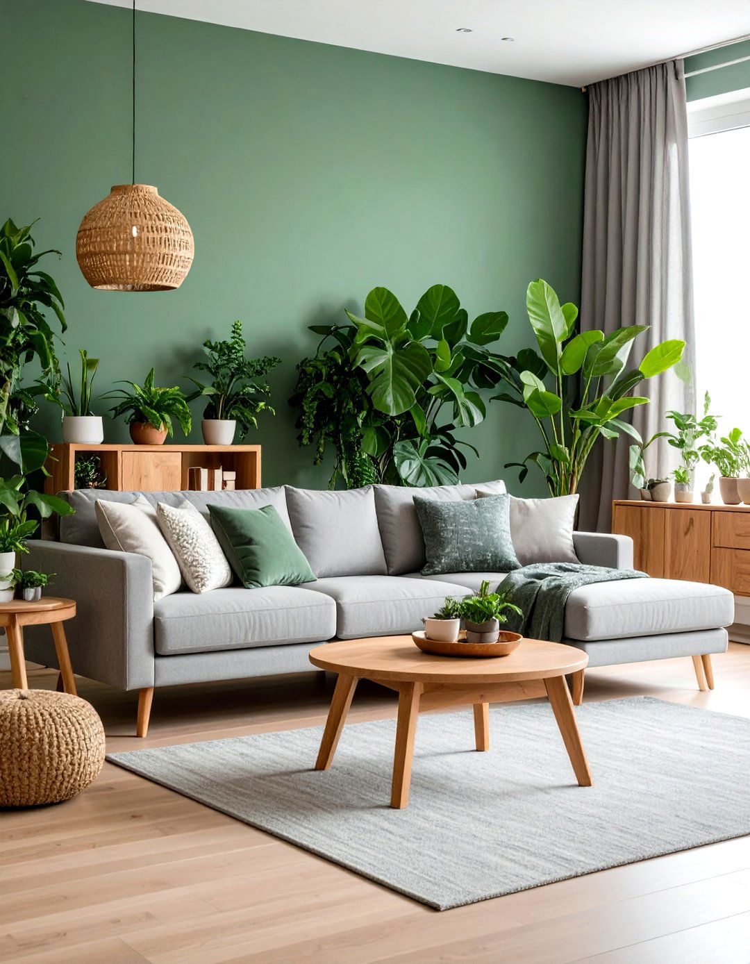 Nature Inspired Green Living Room - 30 light grey couch living room ideas