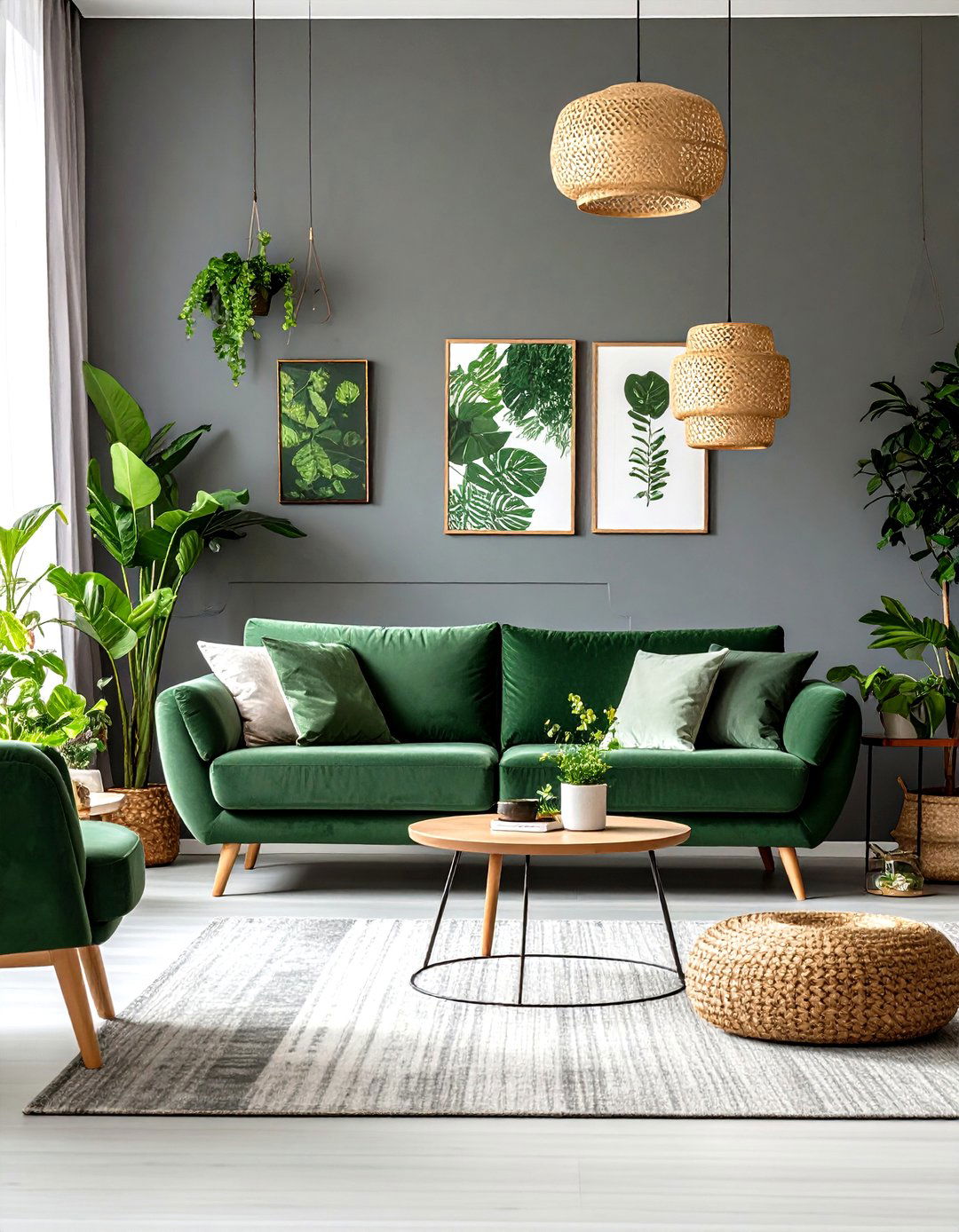 Nature Inspired Green and Grey Living Room - 30 grey living room decor ideas