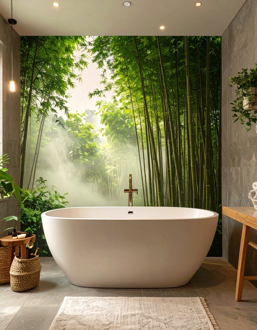 Nature Inspired Mural Bathroom - 30 japanese bathroom design ideas