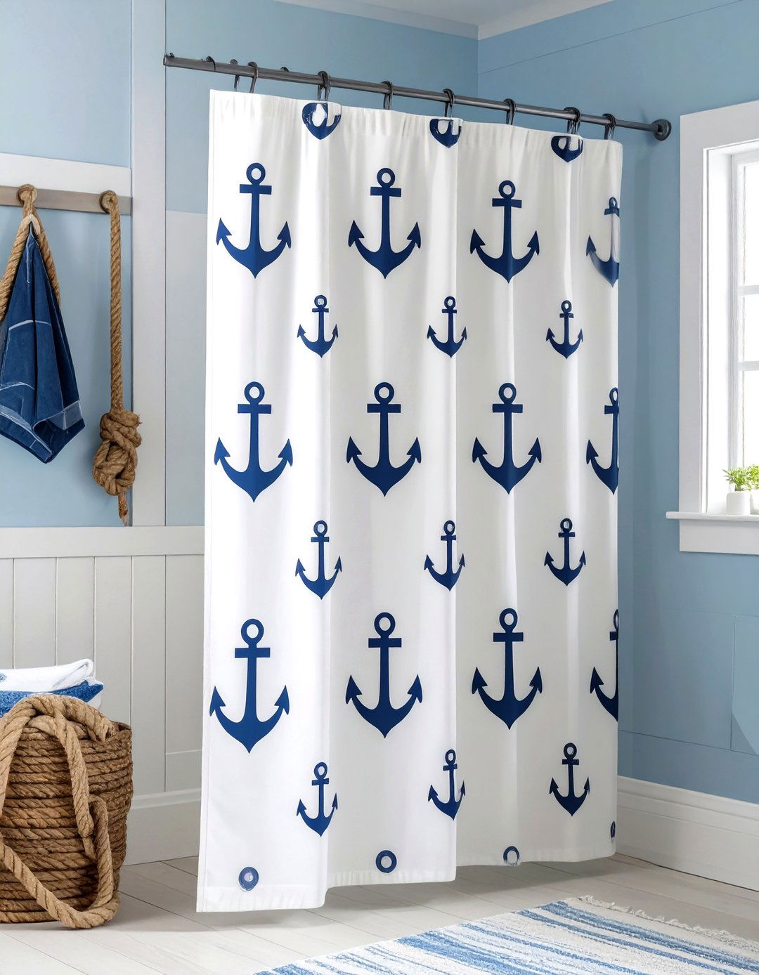 Nautical Anchor Print Shower Curtain - 30 shower curtain ideas