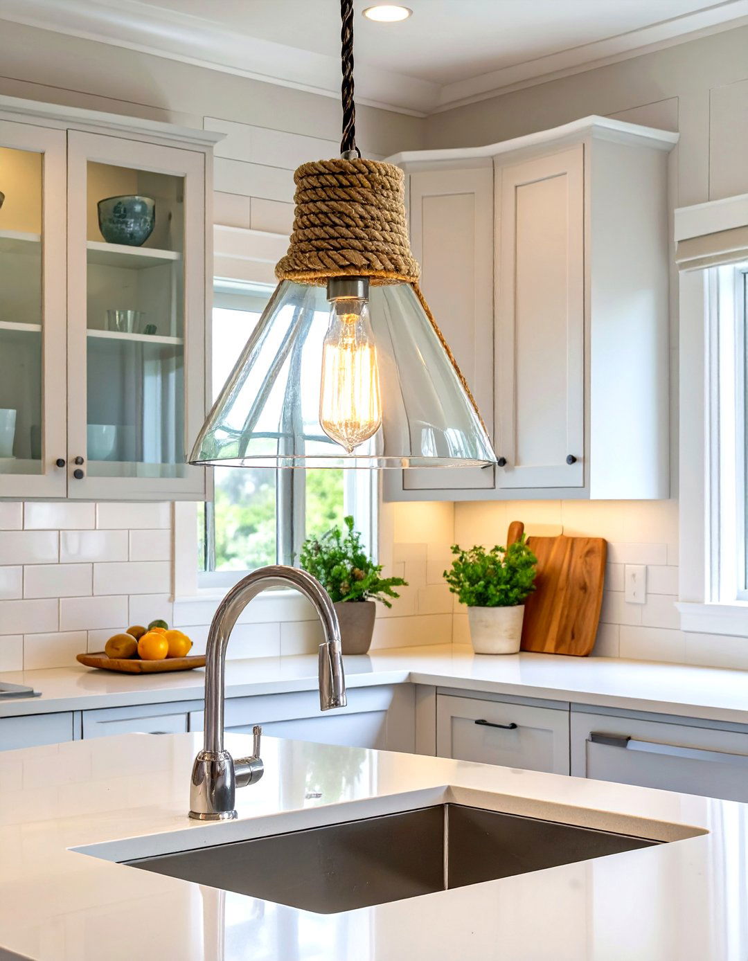 Nautical Inspired Pendant Lighting - 30 small coastal kitchen ideas