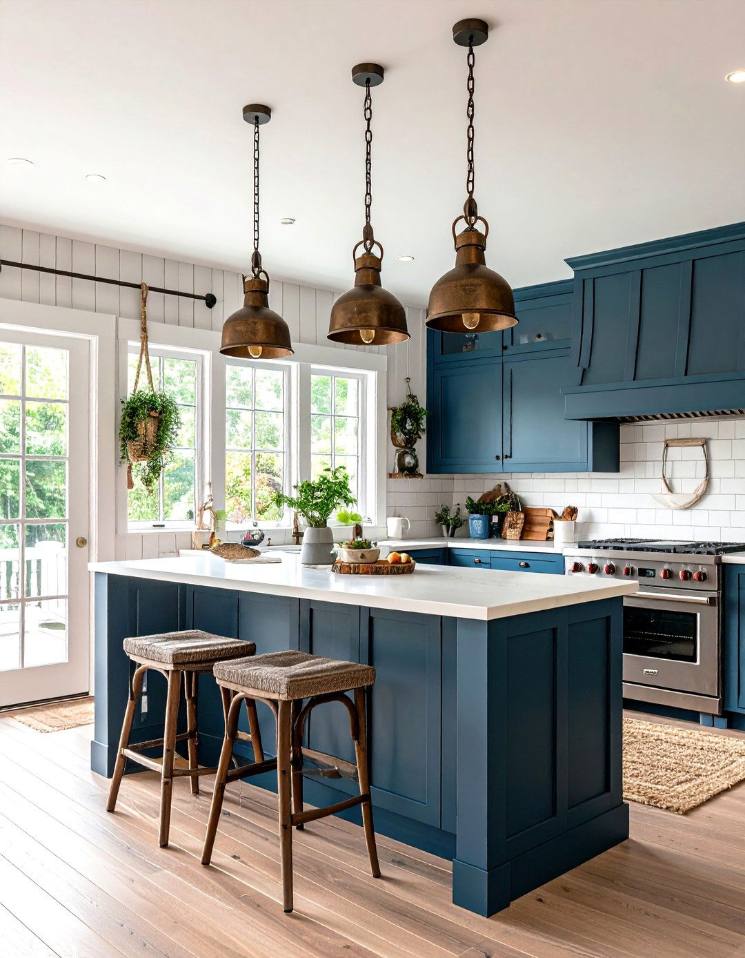 Nautical Kitchen with Pulley Pendants - 30 kitchen island pendant lighting ideas