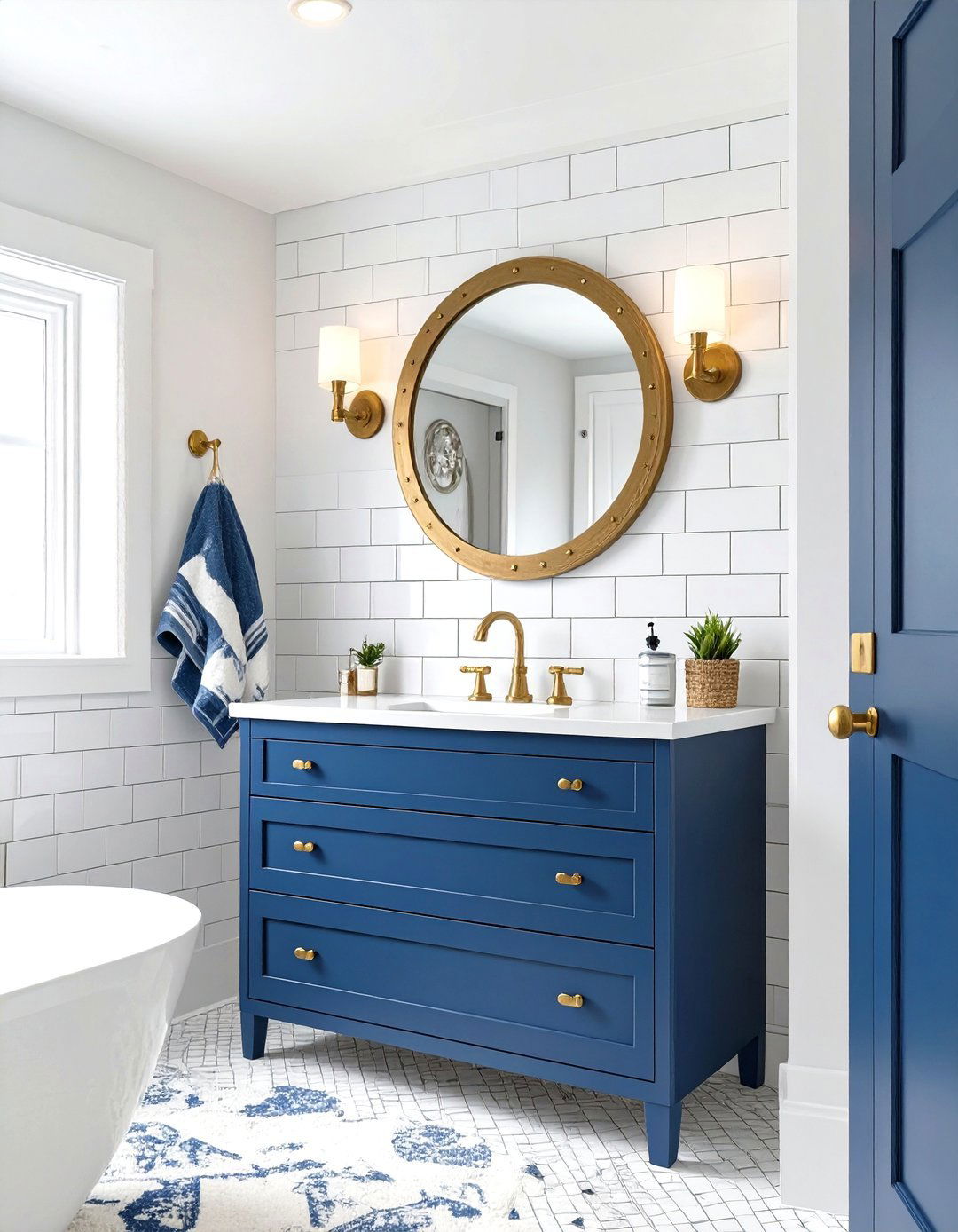 Nautical Navy and White Bathroom - 30 mens bathroom ideas