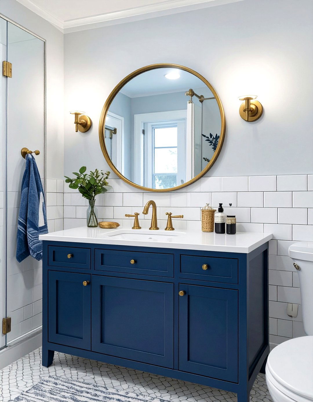 Nautical Navy and White Bathroom - 30 bathroom upgrade ideas