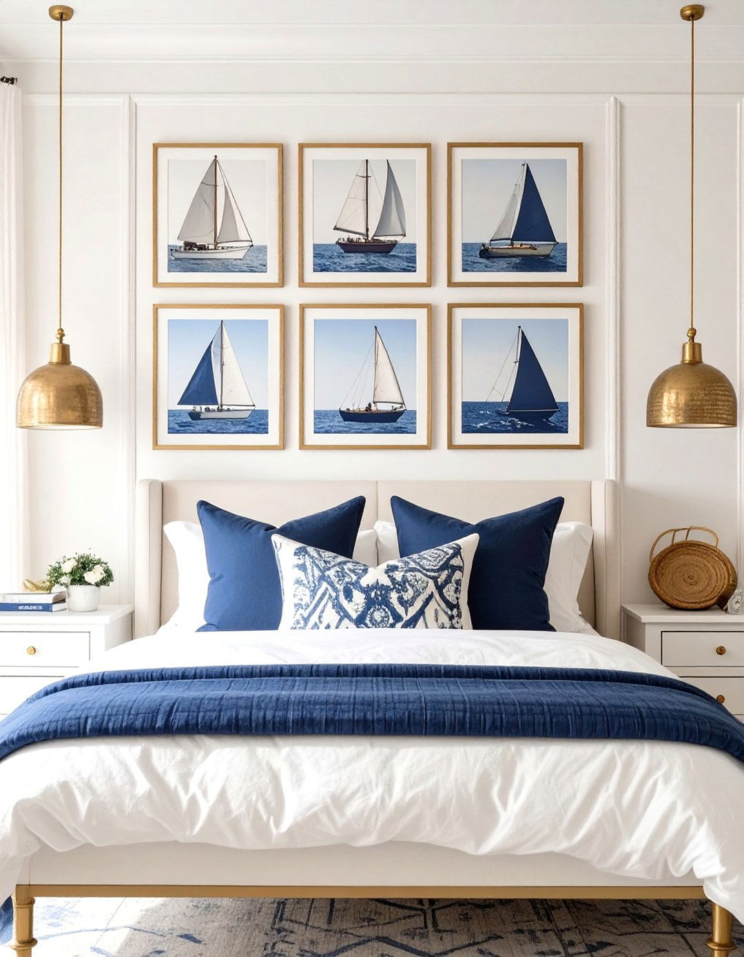 Nautical Navy and White Bedroom - 30 master bedroom pictures above bed ideas