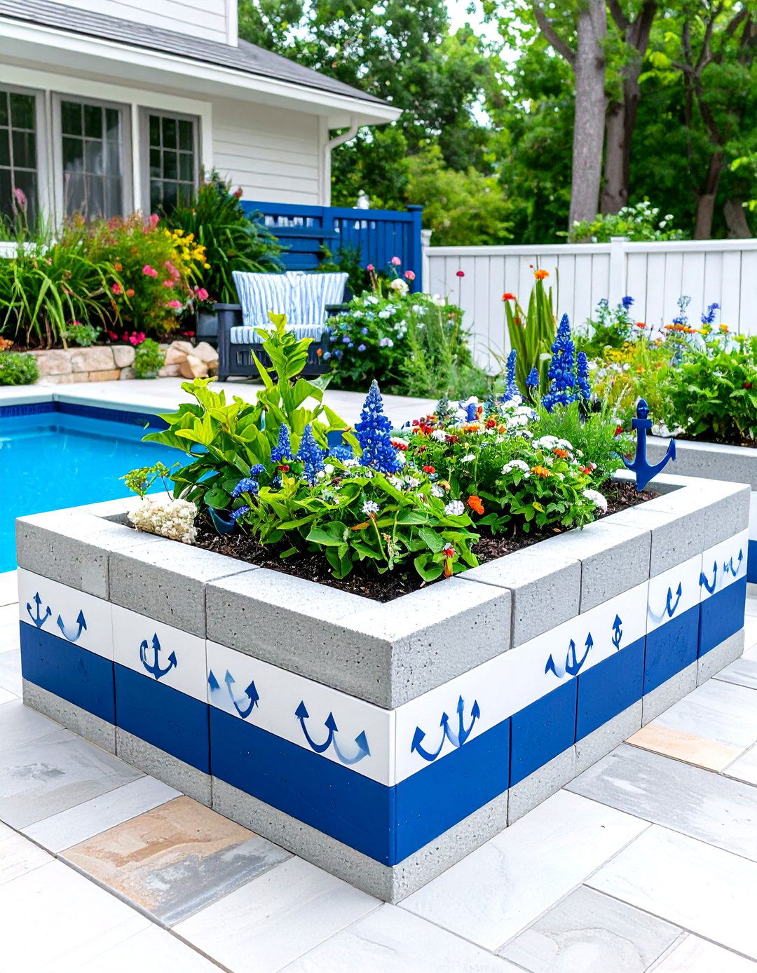 Nautical Themed Painted Cinder Blocks - 30 painted cinder block garden ideas
