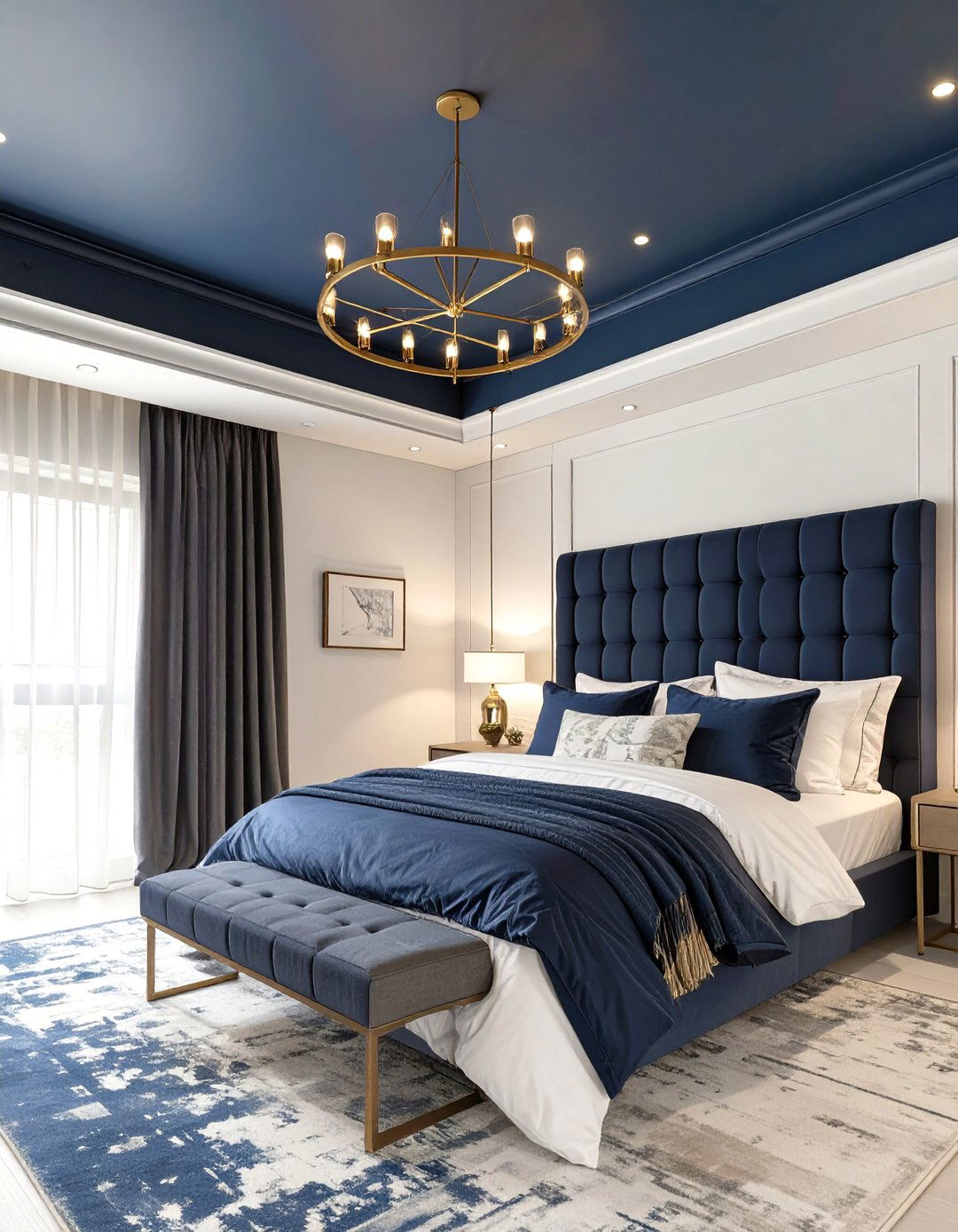 Navy Bedroom with Ceiling Detail - 30 modern navy blue bedroom ideas