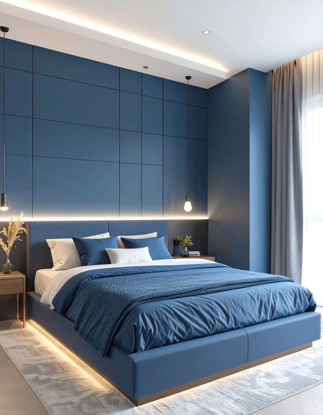 Navy Bedroom with Integrated Lighting - 30 modern navy blue bedroom ideas