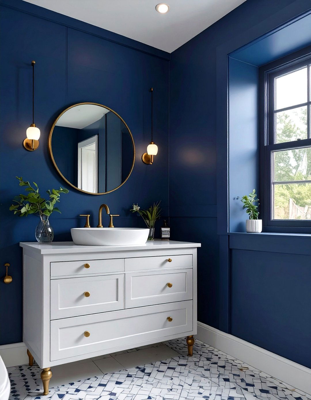 Navy Blue Accent Wall for Dramatic Depth - 30 small bathroom bathroom color ideas