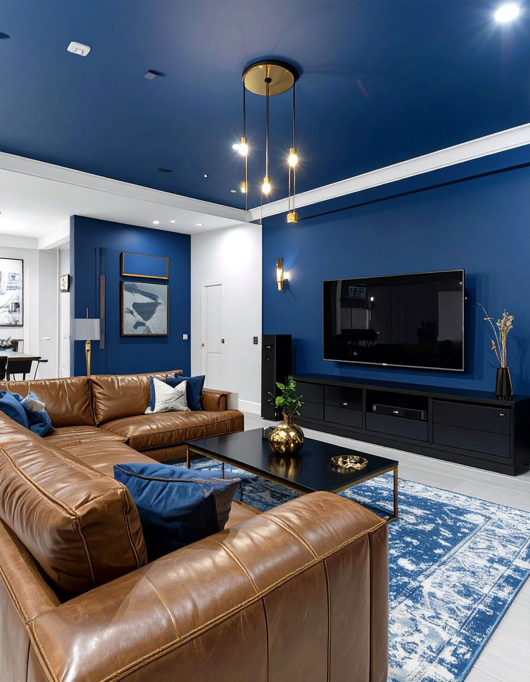 Navy Blue Accent Wall - 30 basement paint color ideas