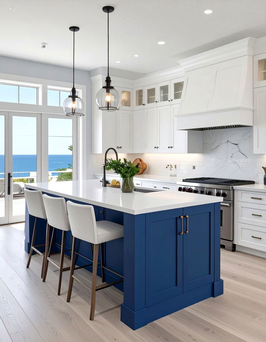 Navy Blue Kitchen Island - 30 seaside coastal kitchen design ideas