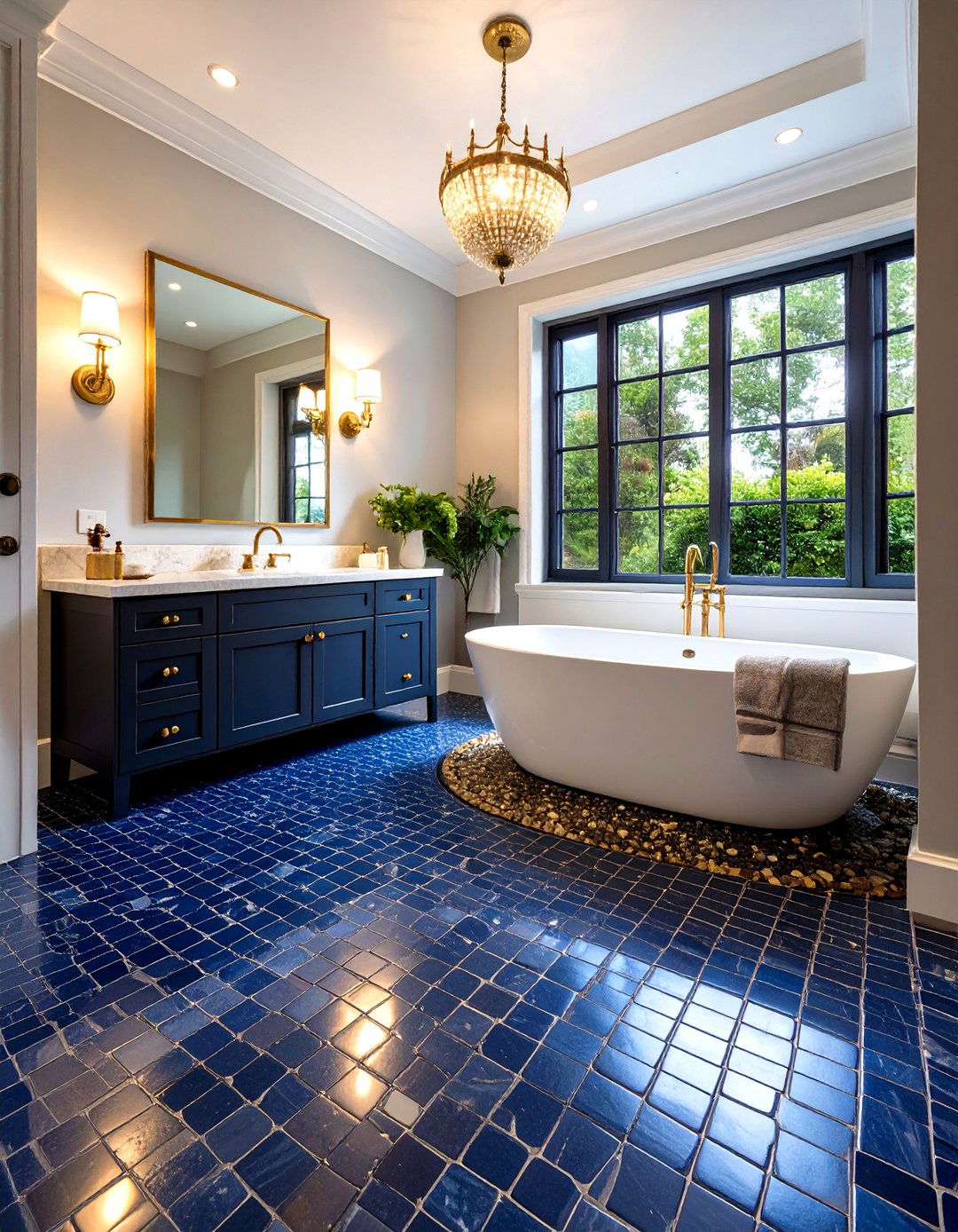 Navy Blue Penny Tile Floor - 30 penny tile bathroom floor ideas
