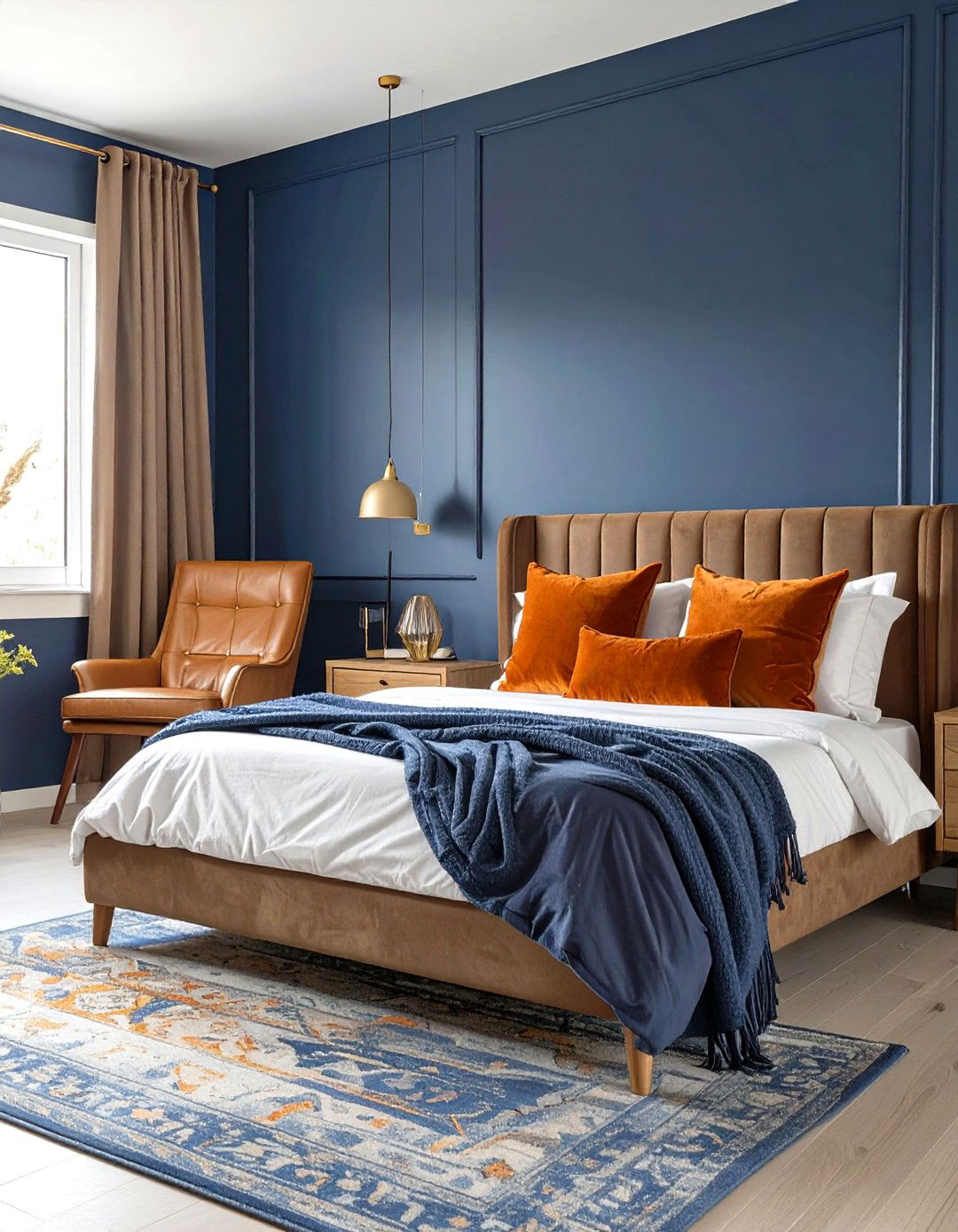 Navy and Burnt Orange Bedroom - 30 modern navy blue bedroom ideas