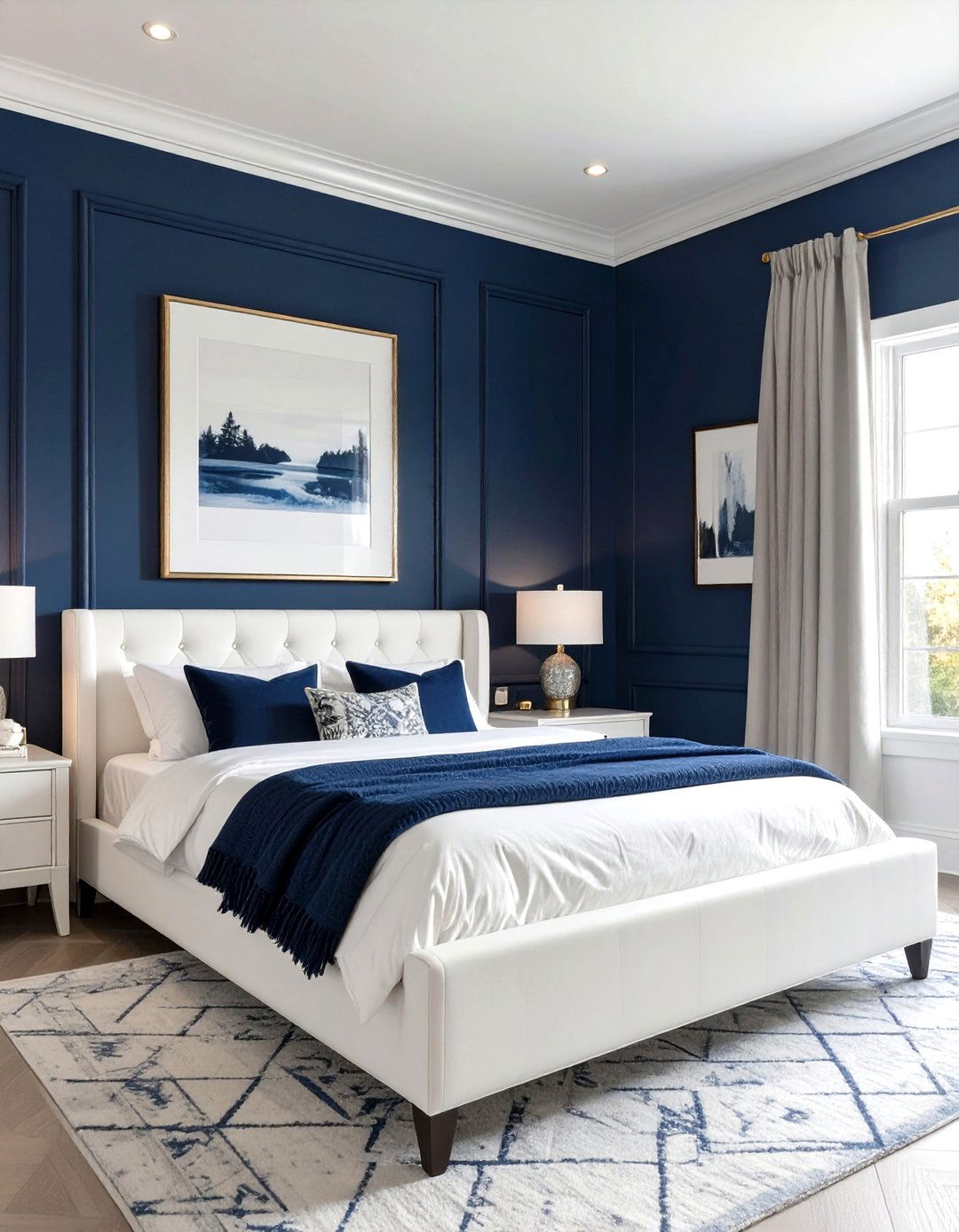 Navy and Crisp White Bedroom - 30 modern navy blue bedroom ideas