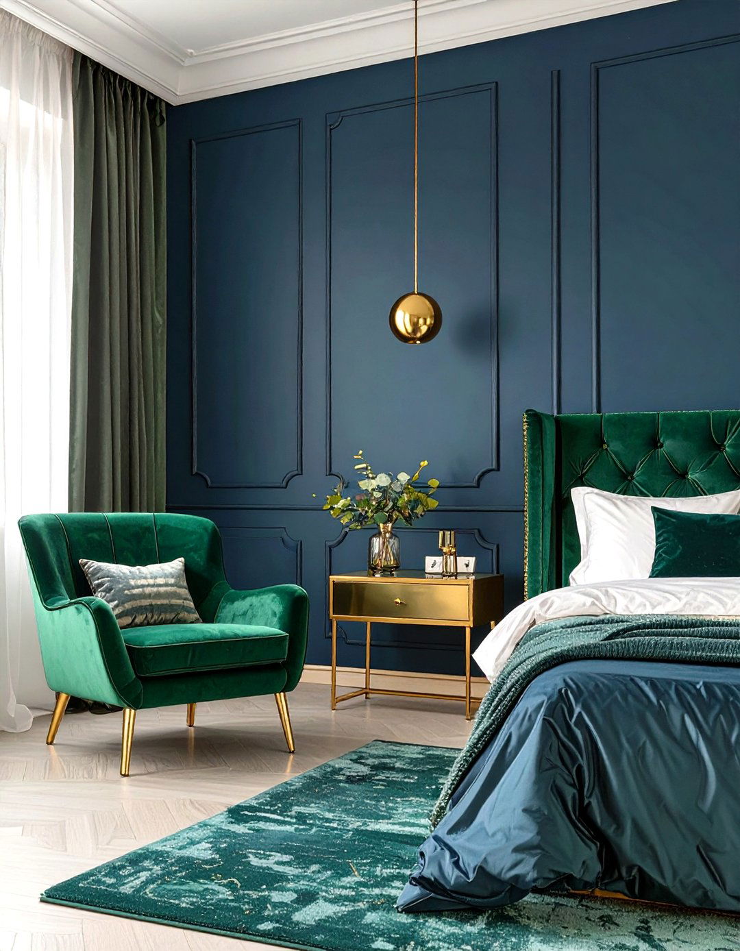 Navy and Emerald Green Bedroom - 30 modern navy blue bedroom ideas