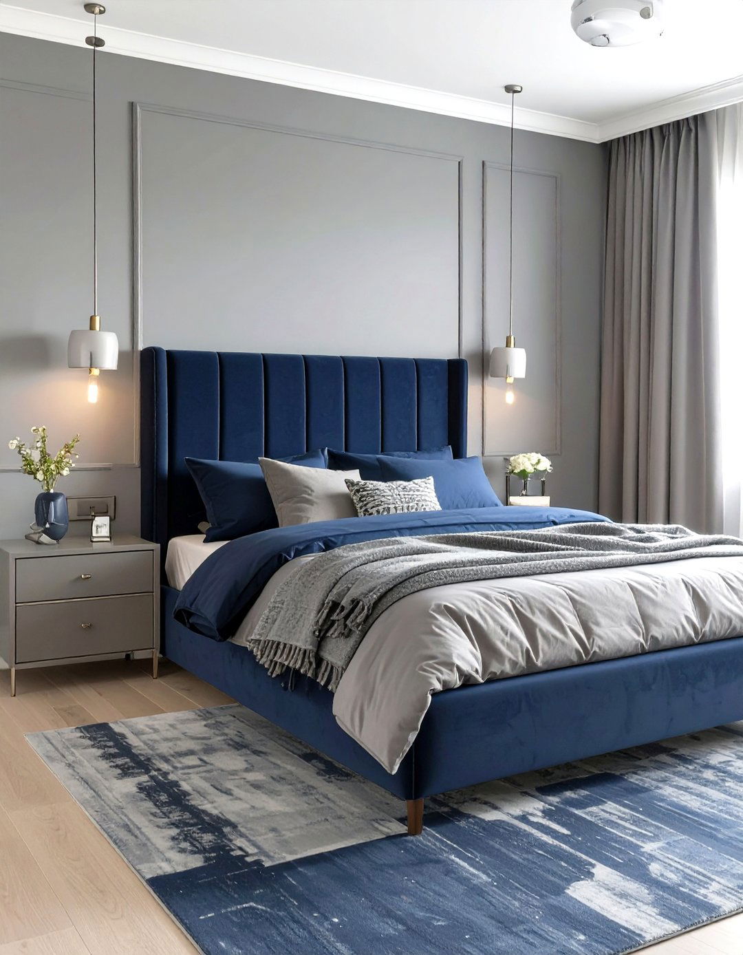 Navy and Grey Bedroom Serenity - 30 modern navy blue bedroom ideas