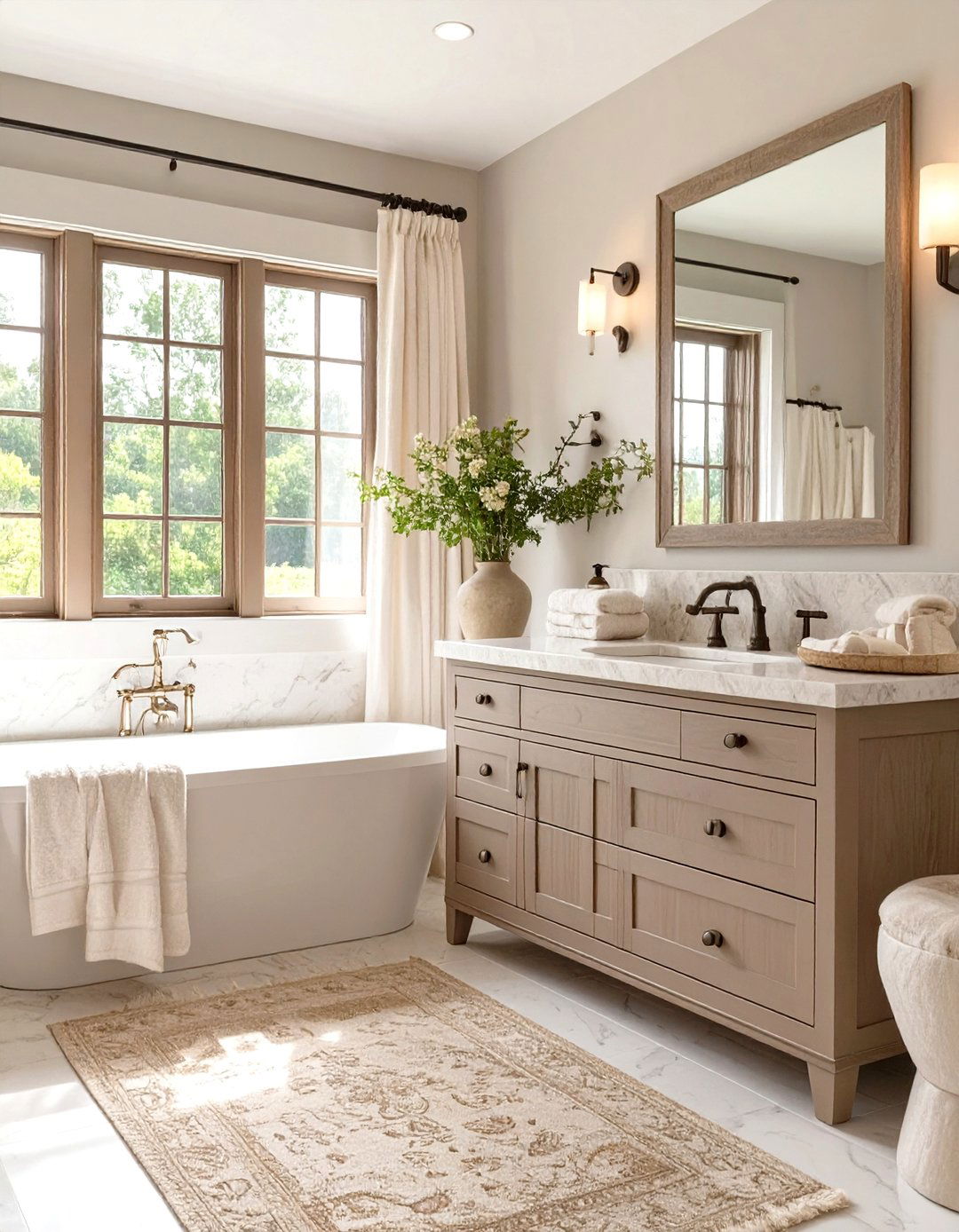 Neutral Palette Farmhouse Bathroom - 30 farmhouse bathroom ideas