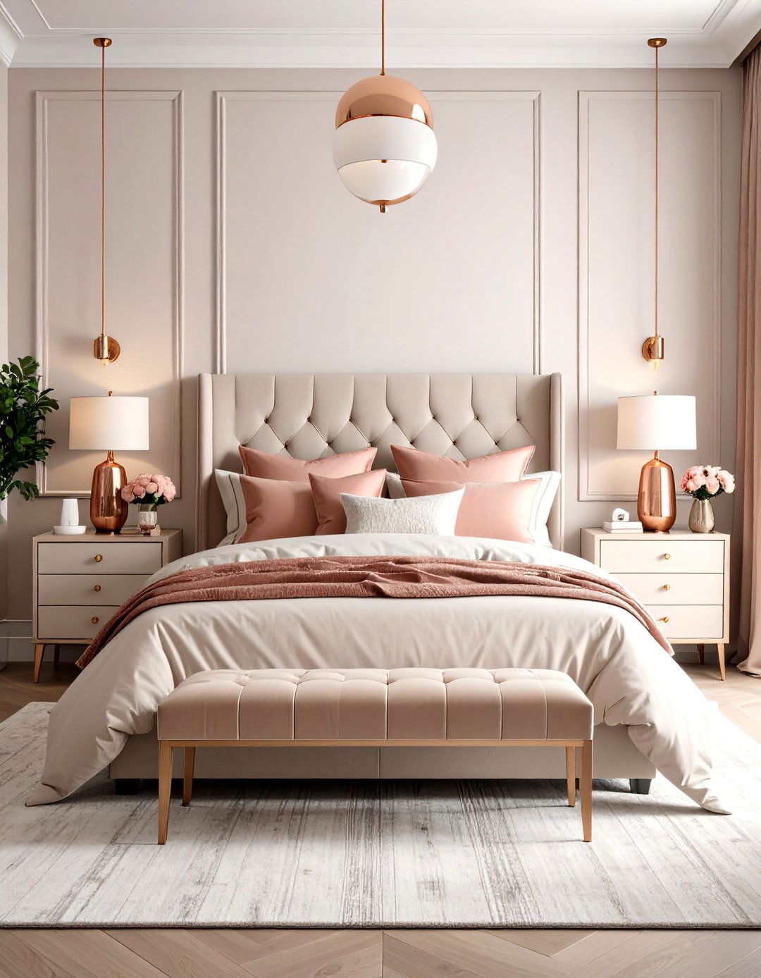 Neutral Palette with Metallic Accents - 30 romantic modern luxury master bedroom designs