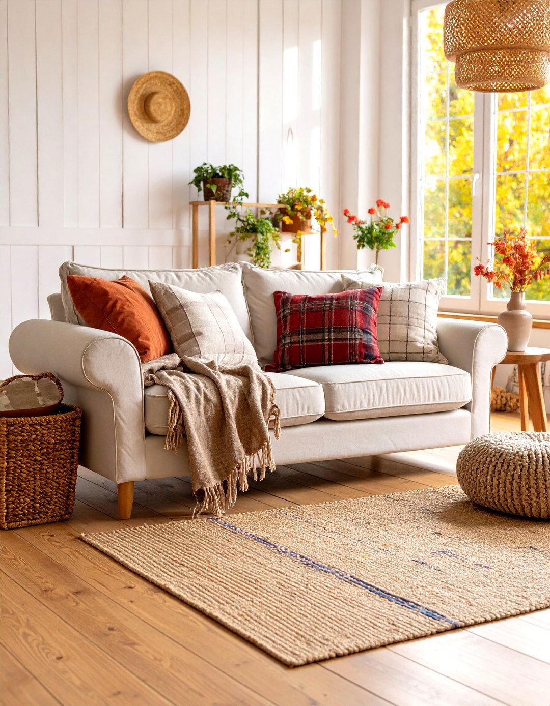 Neutral Toned Slipcovered Sofa - 30 rustic farmhouse interior design ideas