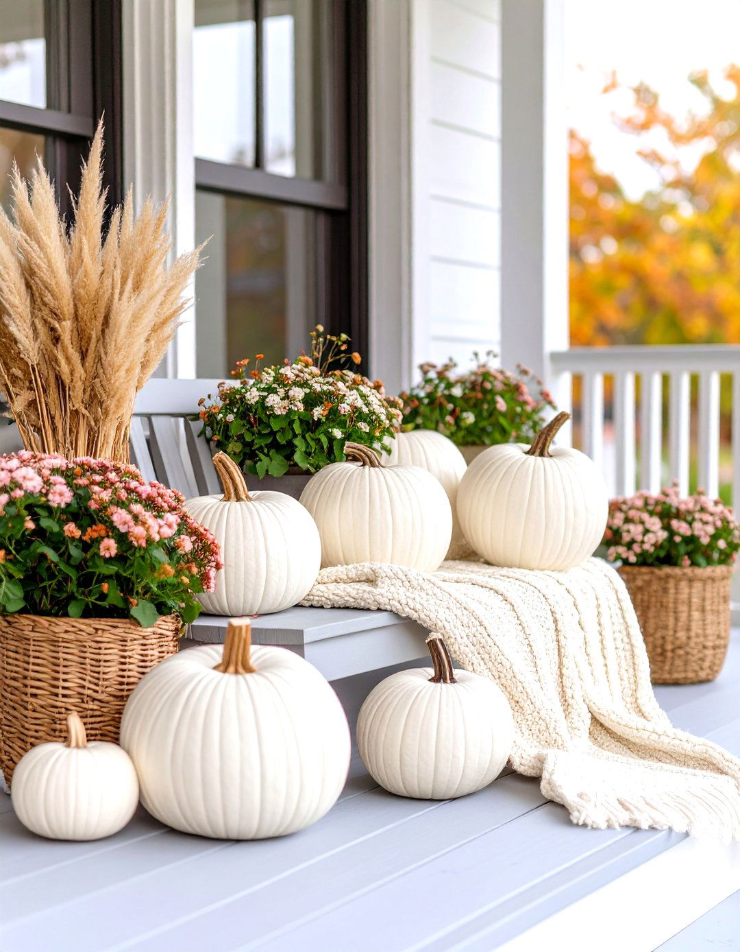 Neutral Tones Porch with Natural Textures - 30 fall porch decorating ideas