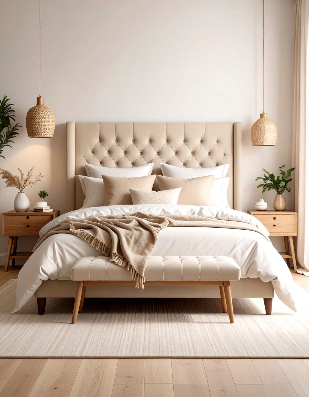 Neutral Upholstered Bed as a Focal Point - 30 pottery barn bedroom ideas