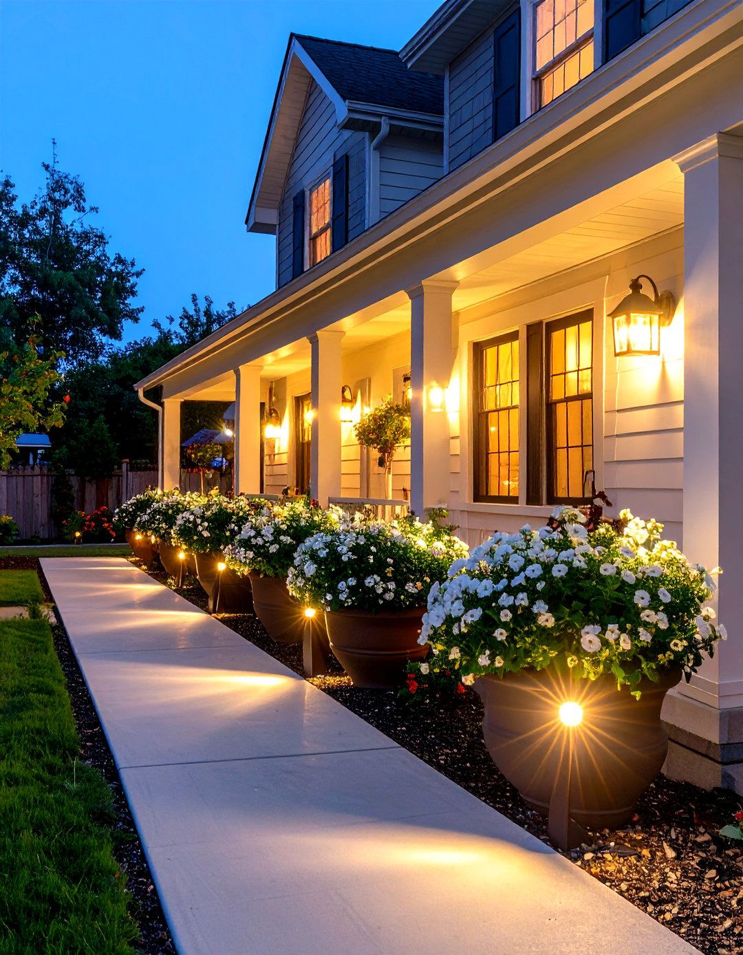 Night Illuminated Garden - 30 front yard container garden ideas
