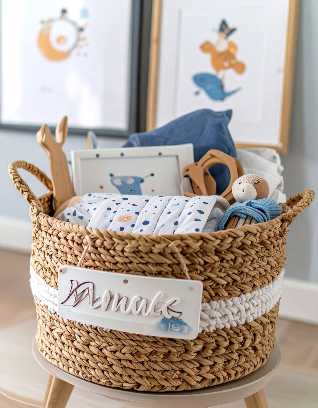 Nursery Decor and More Basket - 30 baby shower basket ideas